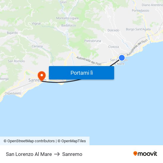 San Lorenzo Al Mare to Sanremo map