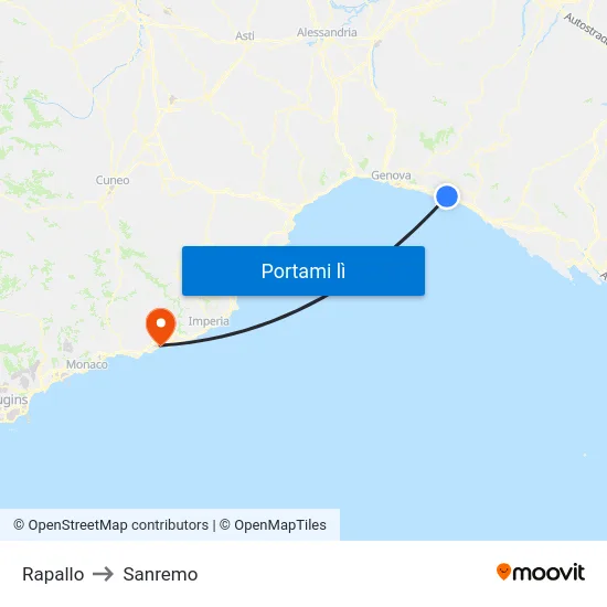 Rapallo to Sanremo map