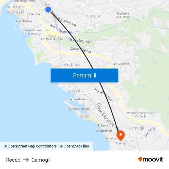 Recco to Camogli map