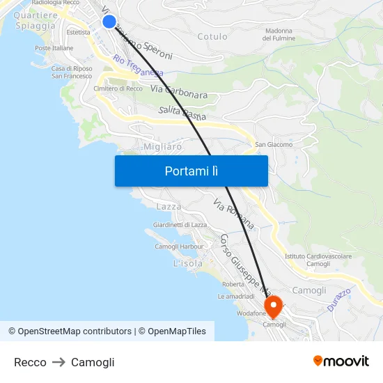 Recco to Camogli map
