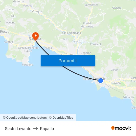 Sestri Levante to Rapallo map