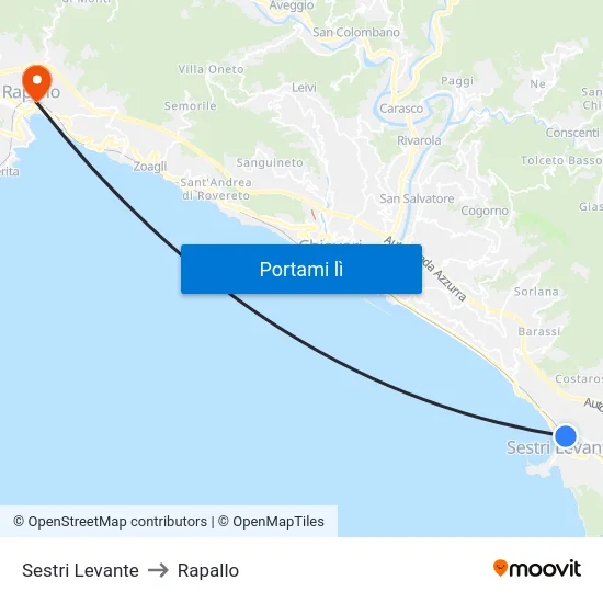 Sestri Levante to Rapallo map