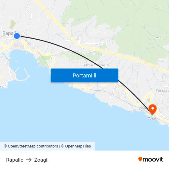 Rapallo to Zoagli map