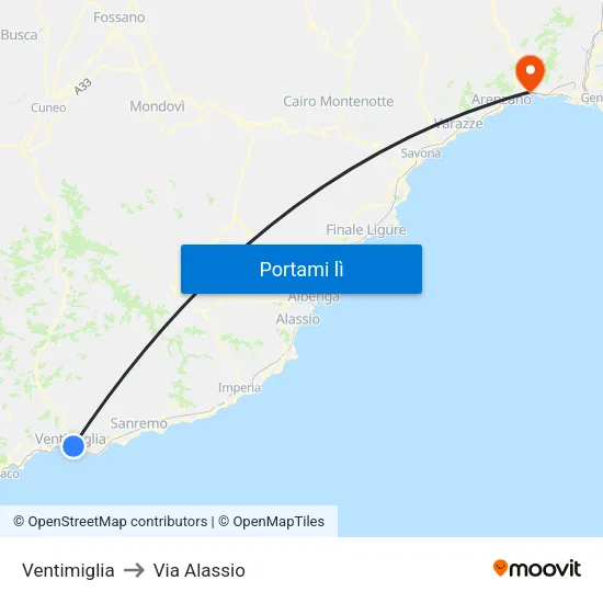 Ventimiglia to Via Alassio map