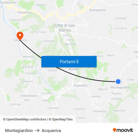 Montegiardino to Acquaviva map