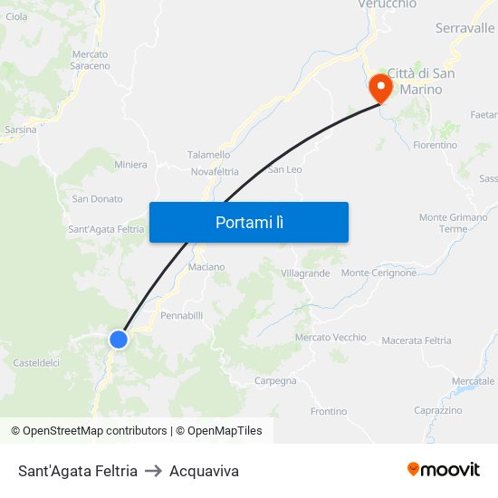 Sant'Agata Feltria to Acquaviva map