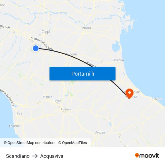 Scandiano to Acquaviva map