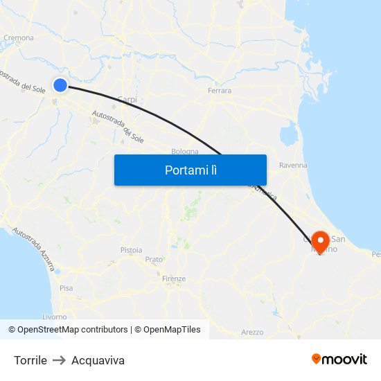 Torrile to Acquaviva map