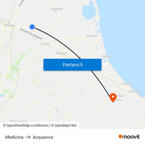 Medicina to Acquaviva map
