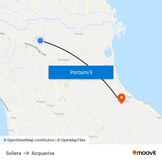 Soliera to Acquaviva map