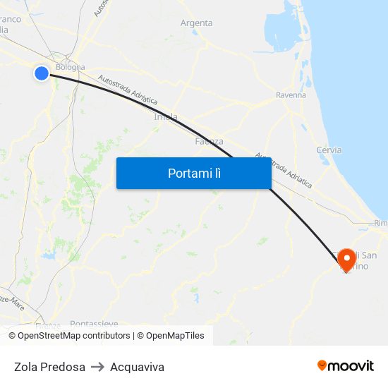 Zola Predosa to Acquaviva map