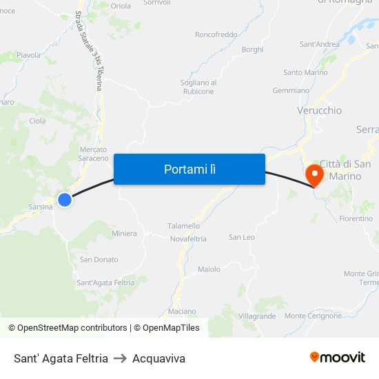 Sant' Agata Feltria to Acquaviva map