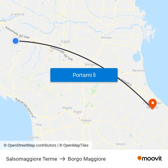 Salsomaggiore Terme to Borgo Maggiore map