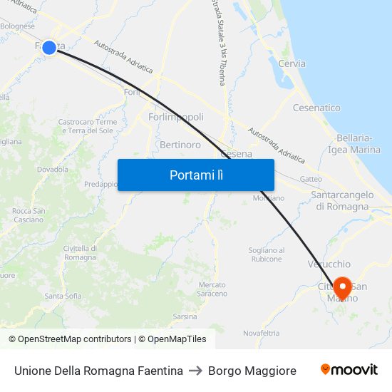 Unione Della Romagna Faentina to Borgo Maggiore map