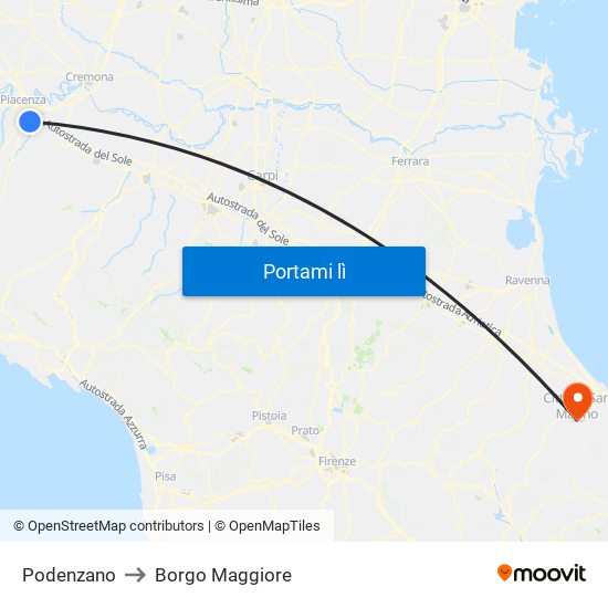 Podenzano to Borgo Maggiore map