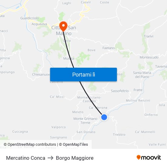 Mercatino Conca to Borgo Maggiore map