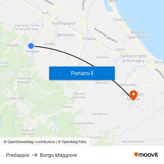 Predappio to Borgo Maggiore map