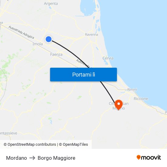 Mordano to Borgo Maggiore map