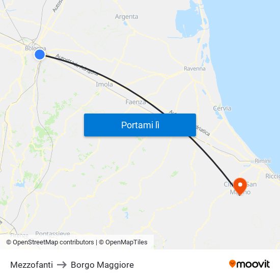 Mezzofanti to Borgo Maggiore map