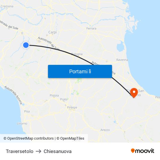 Traversetolo to Chiesanuova map