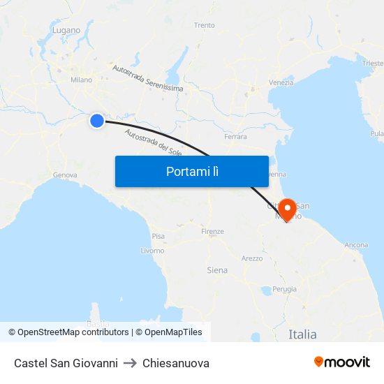 Castel San Giovanni to Chiesanuova map