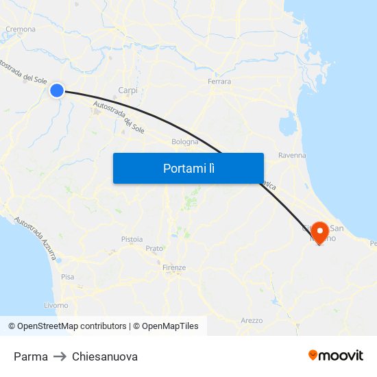 Parma to Chiesanuova map