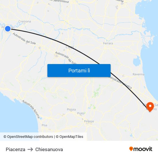 Piacenza to Chiesanuova map