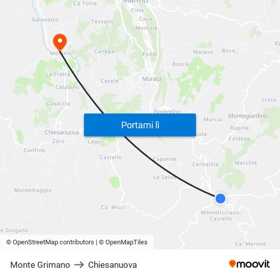 Monte Grimano to Chiesanuova map