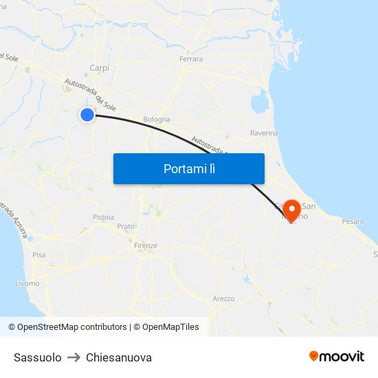 Sassuolo to Chiesanuova map