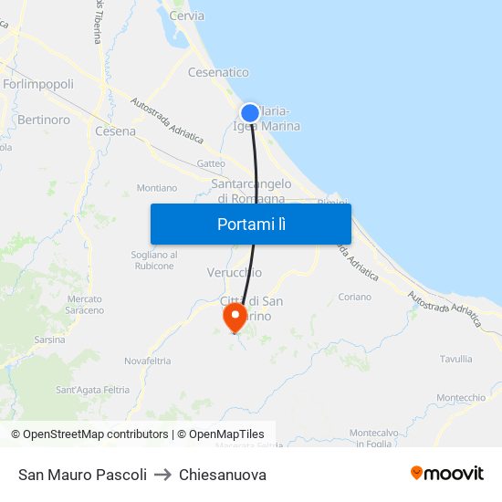 San Mauro Pascoli to Chiesanuova map