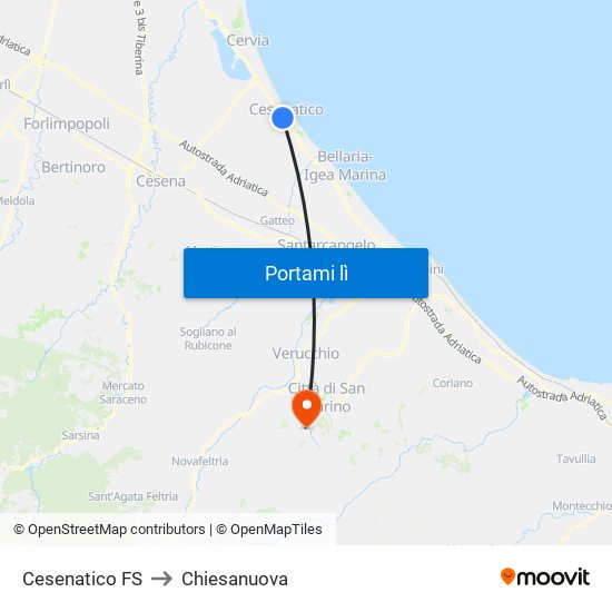 Cesenatico FS to Chiesanuova map