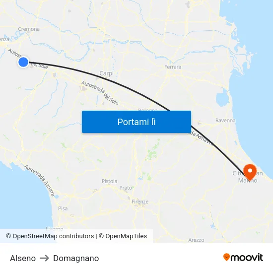 Alseno to Domagnano map