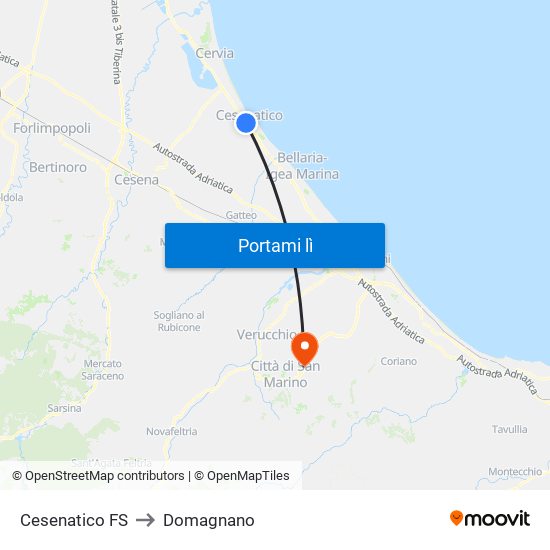 Cesenatico FS to Domagnano map