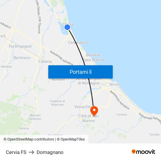 Cervia FS to Domagnano map