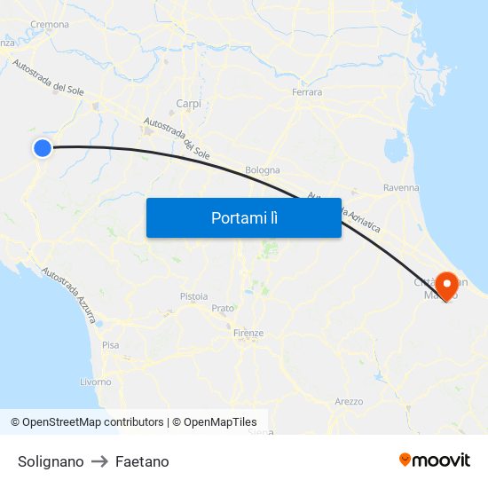 Solignano to Faetano map