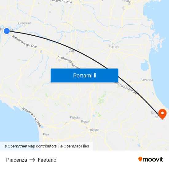 Piacenza to Faetano map