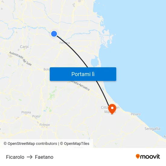 Ficarolo to Faetano map