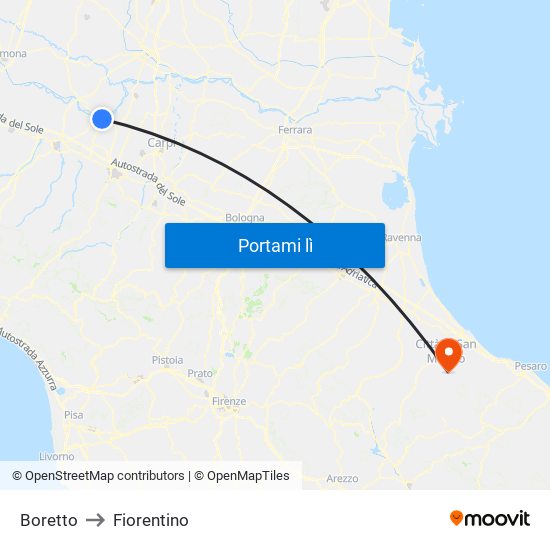 Boretto to Fiorentino map