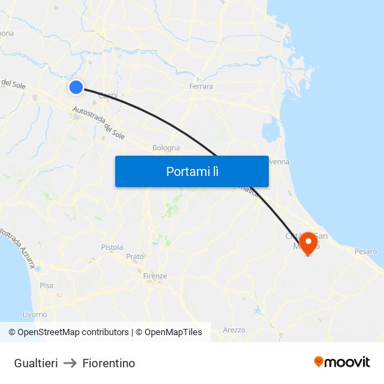Gualtieri to Fiorentino map
