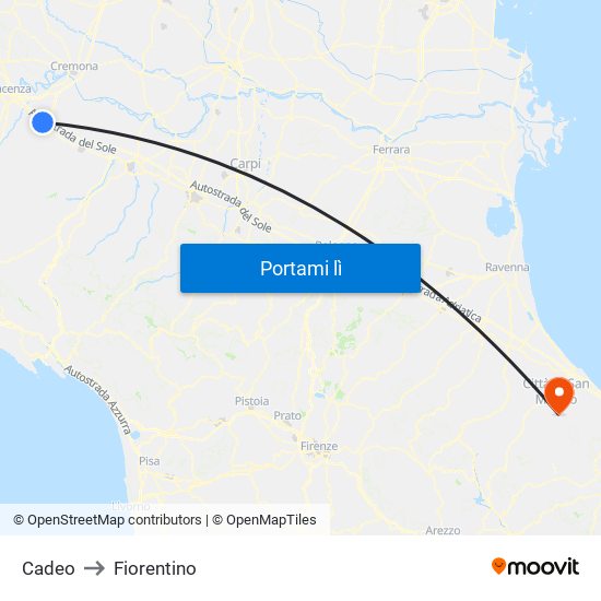 Cadeo to Fiorentino map