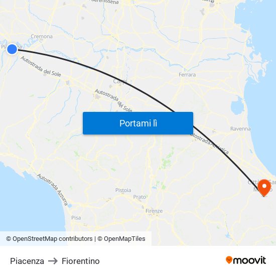 Piacenza to Fiorentino map