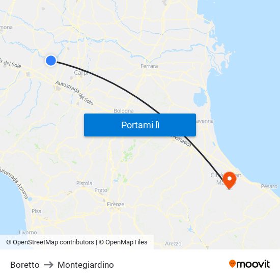 Boretto to Montegiardino map