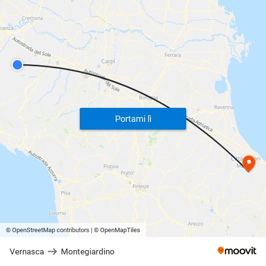 Vernasca to Montegiardino map