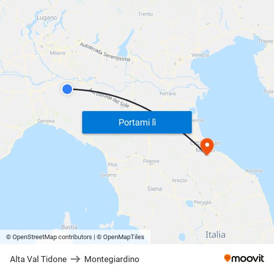 Alta Val Tidone to Montegiardino map