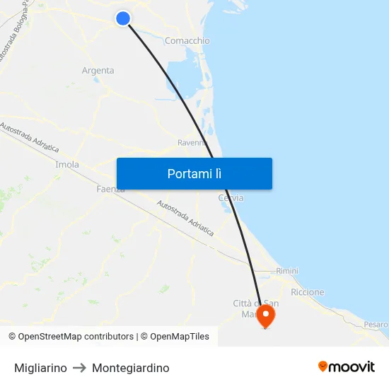 Migliarino to Montegiardino map