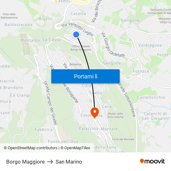Borgo Maggiore to San Marino map