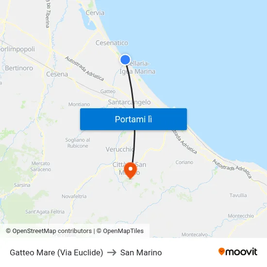 Gatteo Mare (Via Euclide) to San Marino map