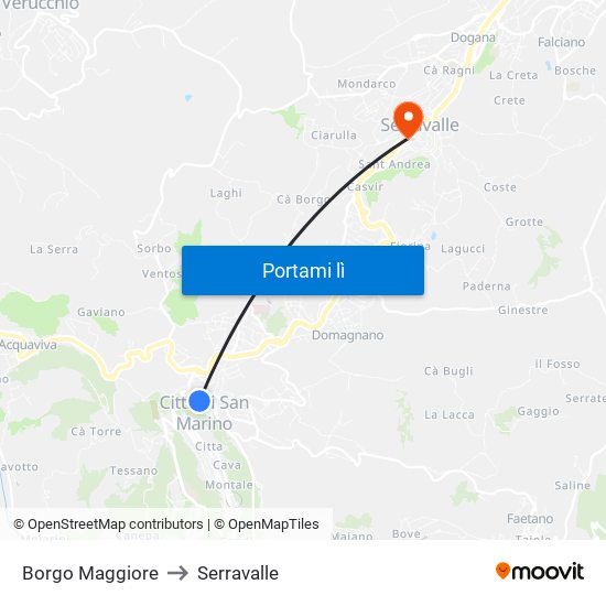 Borgo Maggiore to Serravalle map