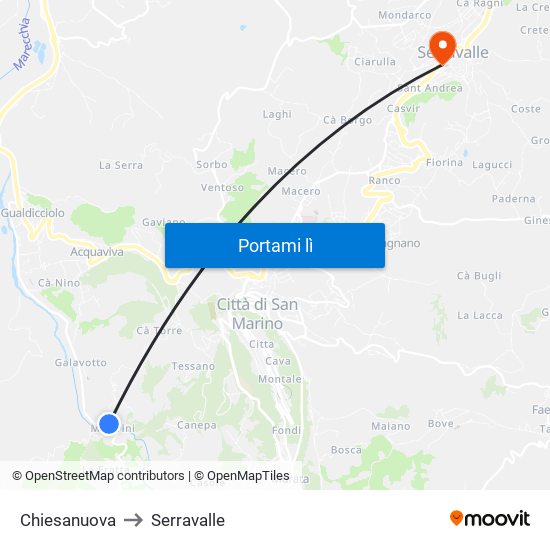 Chiesanuova to Serravalle map