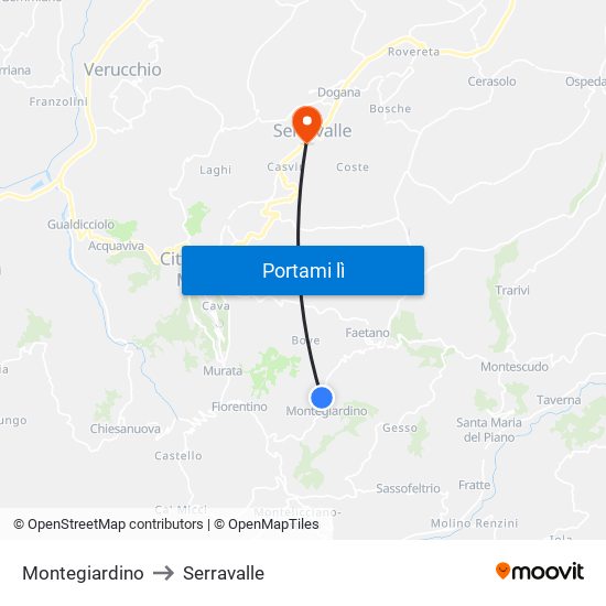 Montegiardino to Serravalle map